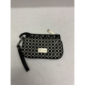 Betsey Johnson Black Silver Floral‎ Sequin Stud Zipper Clutch Wristlet Womens